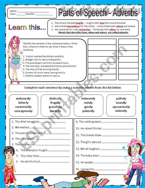 Adverbs Editable W Answer Key Esl Worksheet By Techteacher