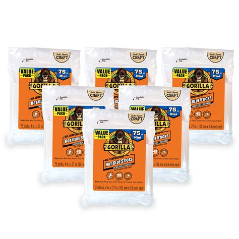 Amazon Gorilla Hot Glue Sticks Mini Size 4 Long X 27 Diameter 75 Count Clear Pack