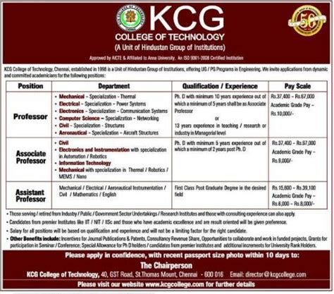 Kcg College Of Technology Chennai Wanted Teaching Faculty Faculty