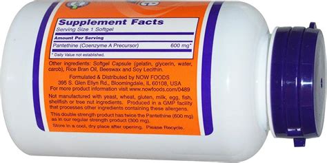 Pantethine Mg Softgels Now Foods Count