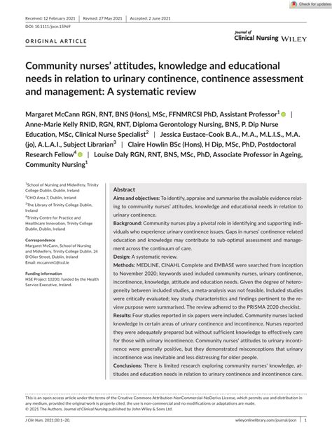 Pdf Community Nurses’ Attitudes Knowledge And Educational Needs In Relation To Urinary