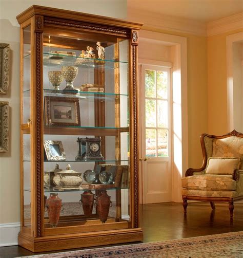 Warm Honey Brown Two Way Sliding Door Curio Cabinet Curio