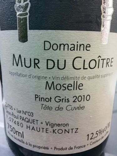 Domaine Mur du Cloître Tête de Cuvée Pinot Gris Vivino France