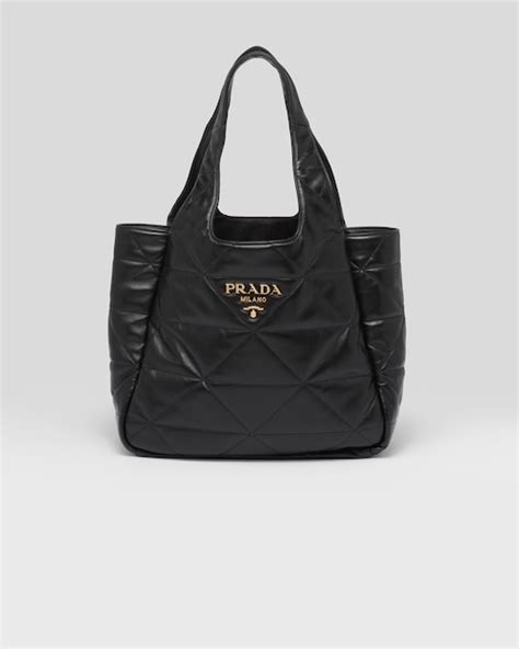 Black Medium Nappa Leather Tote Bag With Topstitching Prada