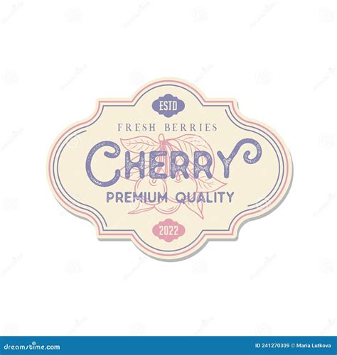 Cherry Abstract Vector Label Template. Hand Drawn Sketch Stock Vector ...
