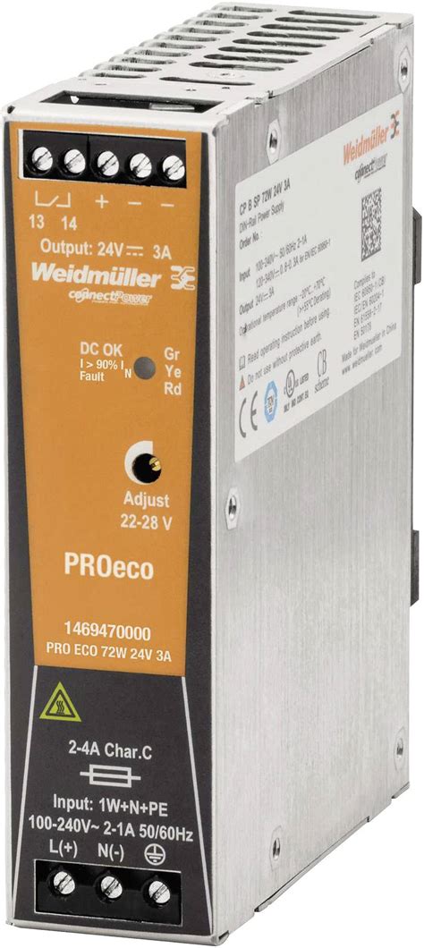 Weidmüller PRO ECO 72W 24V 3A Rail mounted PSU DIN 24 V DC 3 A 72 W 1