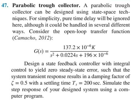 Solved Parabolic Trough Collector A Parabolic Trough Chegg