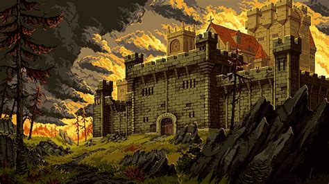 HD wallpaper: pixel art, castle, fantasy art, clouds, dark | Wallpaper ...