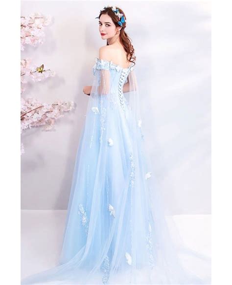 Dreamy Fairytale Blue Tulle Long Prom Dress Off Shoulder With