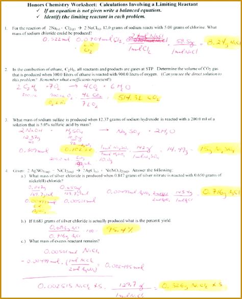 Chemistry Worksheets Limiting Reactant Worksheets 1