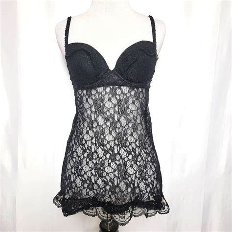 Victoria S Secret Black Lace Babydoll Lingerine Sz B Gem