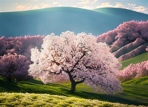 Premium Ai Image Decorative Spring Landscape With Single Lush