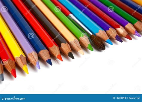 Crayons Coloured Pencils And Brush For Paints Stock Photo Image Of