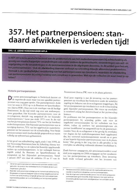 Pdf Het Partnerpensioen Standaard Afwikkelen Is Verleden Tijd