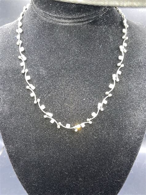 Necklace Signed Monet Silver Tone W Rhinestone 090723 Gem