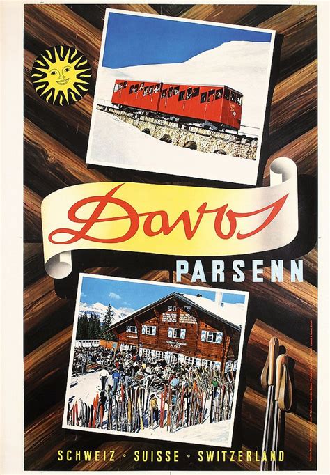 Vintage Swiss Ski Poster Explore The Charm Of 1950s Davos Ski Resort