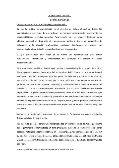 TP Nº 1 Derechos DE Daños TRABAJO PRACTICO Nº 1 DERECHO DE DAÑOS