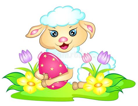 Easter Lamb With Easter Egg And Flowers Stock Vector Illustration Of