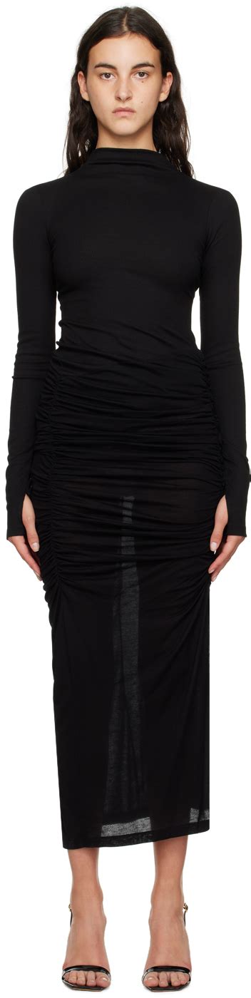 Robe Longue Noire Panneaux Helmut Lang En Solde