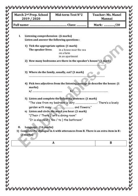 7 Midterm Test 2 ESL Worksheet By ManelCh