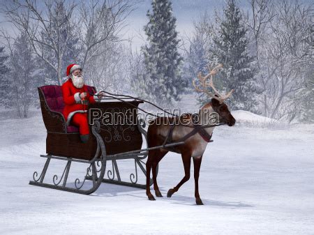 Rentiere Ziehen Einen Schlitten Mit Weihnachtsmann Lizenzfreies Bild