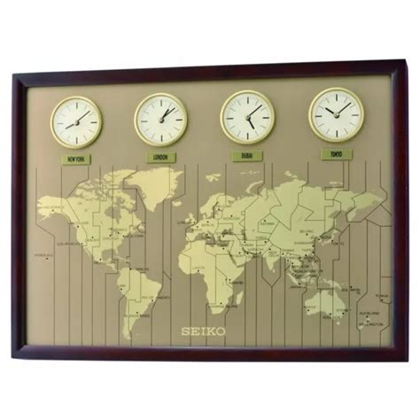 Seiko Multi Temps Carte Du Monde En Bois Horloge Qxa B Eur