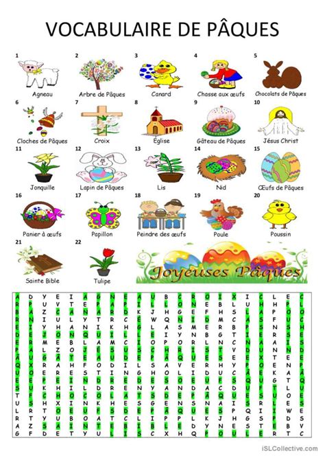 VOCABULAIRE DE PÂQUES pratique du vo Español ELE hojas de trabajo pdf