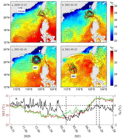 A D Maps Of SST Shading C And Surface Geostrophic Current