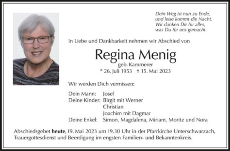 Traueranzeigen Von Regina Menig Schwaebische De Trauerportal