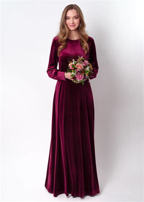 Plum Burgundy Velvet Long Dress Bridesmaid Velvet Dress Wedding Dress