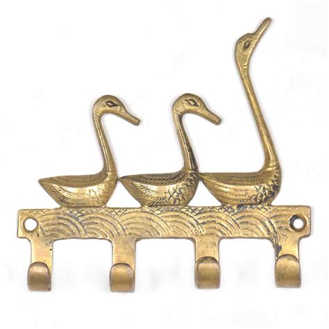 Vintage Brass Key Holder For Keys Wall Decor Ducks Design