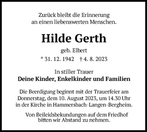 Traueranzeigen Von Hilde Gerth Trauer Op Online De