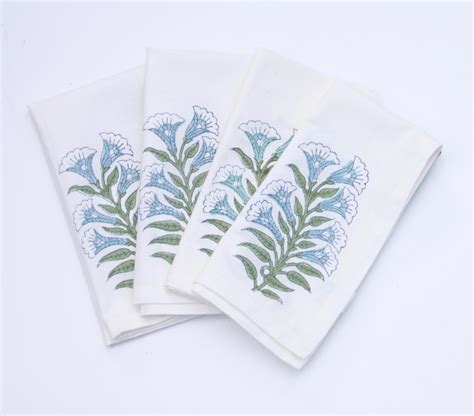 Set Of Sage Green Handgemaakte Servetten Handblockprinted Napkins