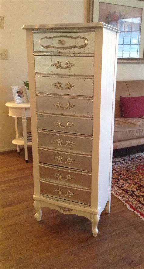 Elegant White And Silver Leaf French Provincial Lingerie Chest