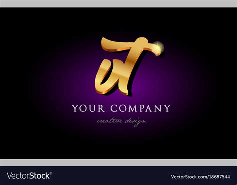 Vt V T 3d Gold Golden Alphabet Letter Metal Logo Vector Image