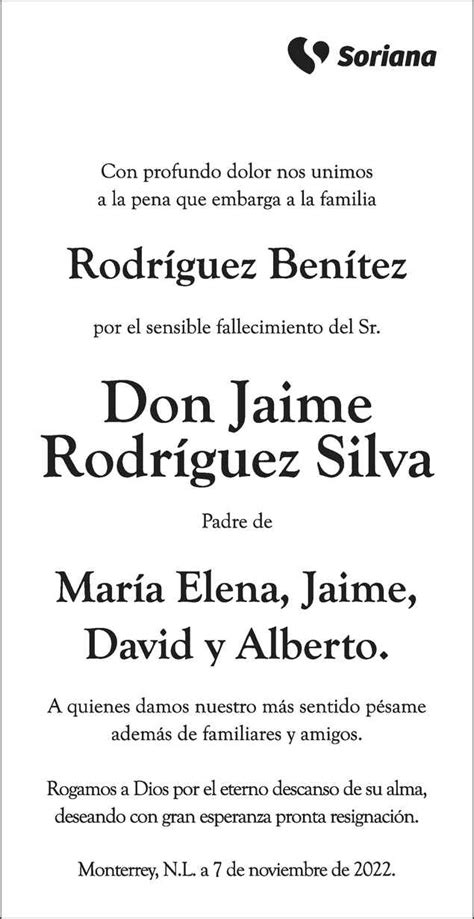 Don Jaime Rodríguez Silva Obituario Esquela