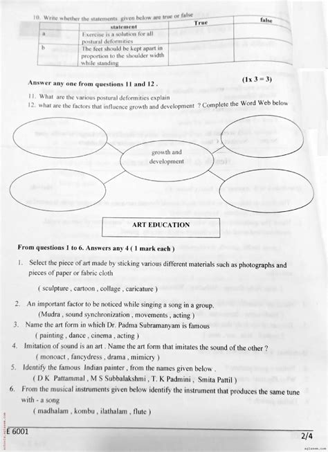 Class 6 Health And Physical Education Art Work Education Onam Exam Question Paper 2024 Kerala