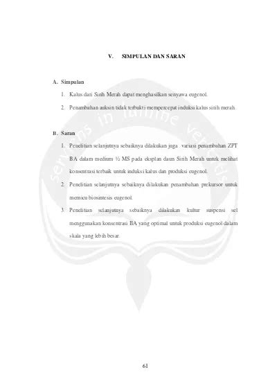 V Simpulan Dan Saran Kecepatan Induksi Kalus Dan Kandungan Eugenol