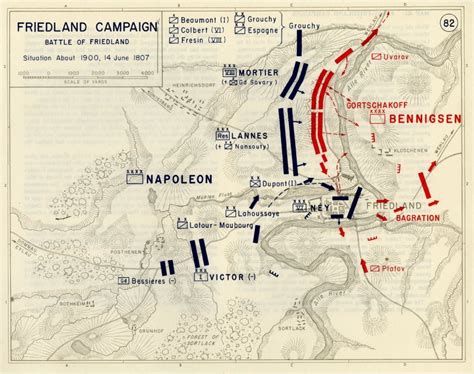 Map of the Battle of Friedland - Situation about 1900, 14 June 1807 - Battle of Friedland ...