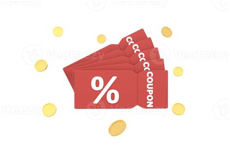 D Discount Coupon With Percentage Sign With Coins Voucher Card Cash