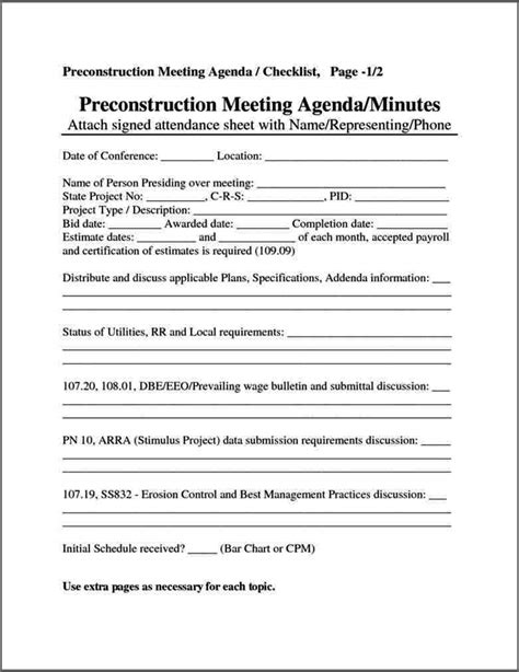 Construction Meeting Agenda Template