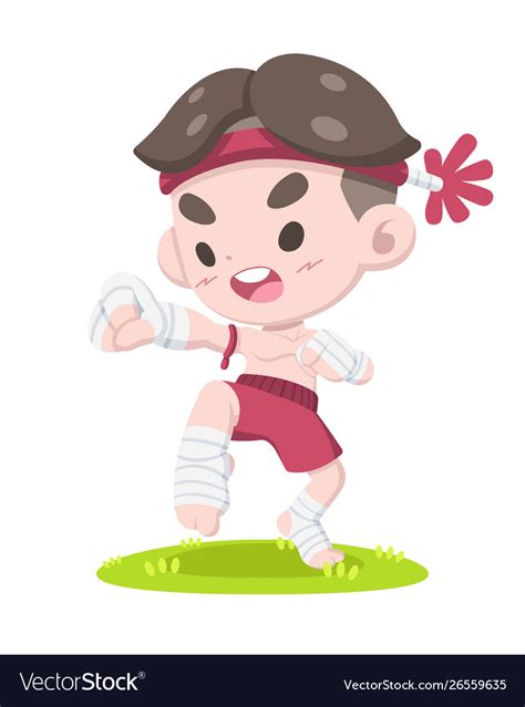 Little muay thai fighter training cartoon Vector Image