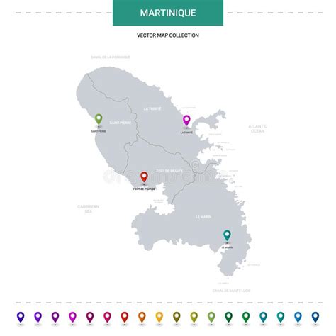 Mapa De Martinica Con Marcas De Puntero De Ubicación Ilustración del