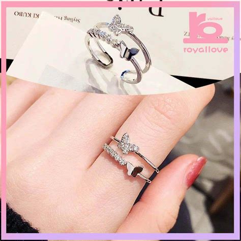 Jual COD Cincin Terbuka Wanita Kupu Kupu Ganda Flash Berlian Ekor