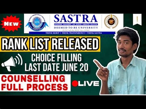 Sastra 2024 Rank List Released Choice Filling Last Date June 20