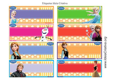 Etiquetas Frozen para colar no material escolar nome da criança