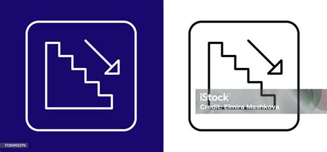 Ikon Tangga Di Sebelah Kiri Dengan Panah Bawah Tersedia Dalam Dua Warna Biru Putih Dan Putih