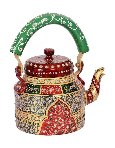 Ihandikart Hand Painted Designer Aluminium Kettle For Tea Coffee Home