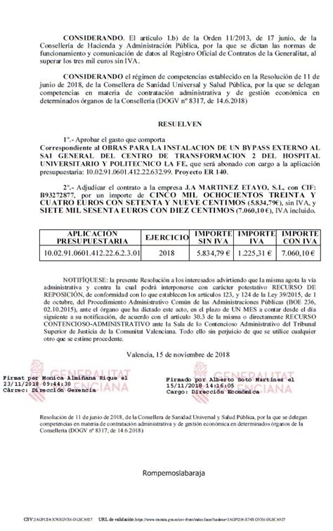 EL HOSPITAL LA FE ADJUDICA LAS OBRAS PARA LA INSTALACION DE UN BYPASS