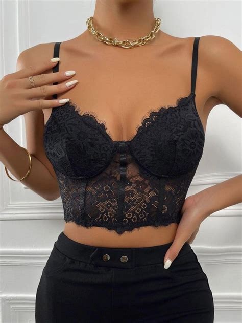 Lace Bustier Crop Cami Top Shein Usa Cami Tops Cami Crop Top